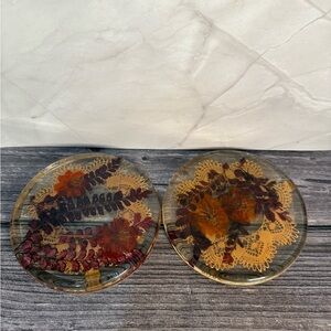 Gamut Designs USA MCM Vintage lucite floral trivets brown orange